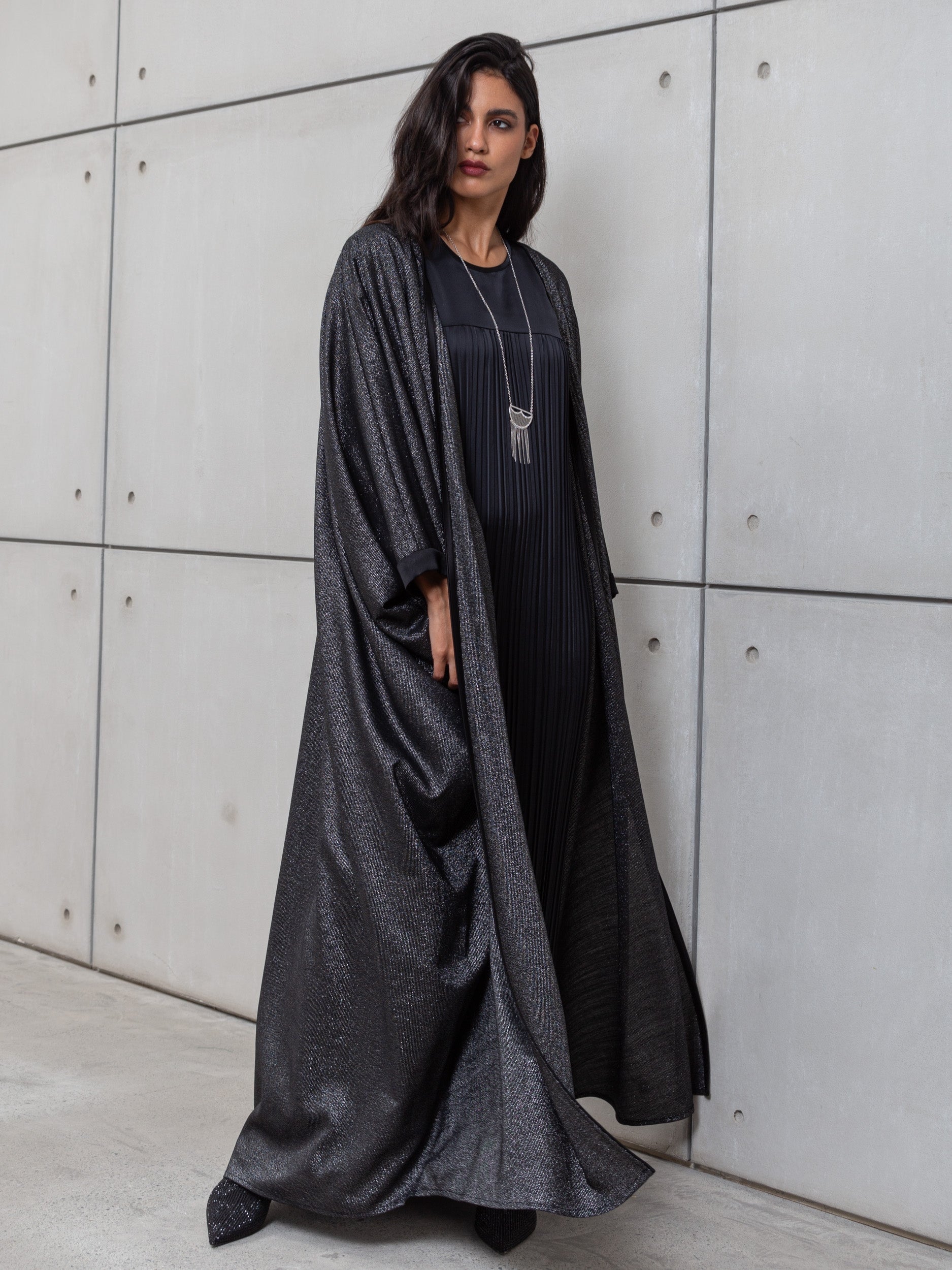 Butterfly Abaya In Metallic Black RTW