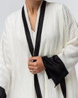 Structured Abaya in Ivory with Black Details  RTW