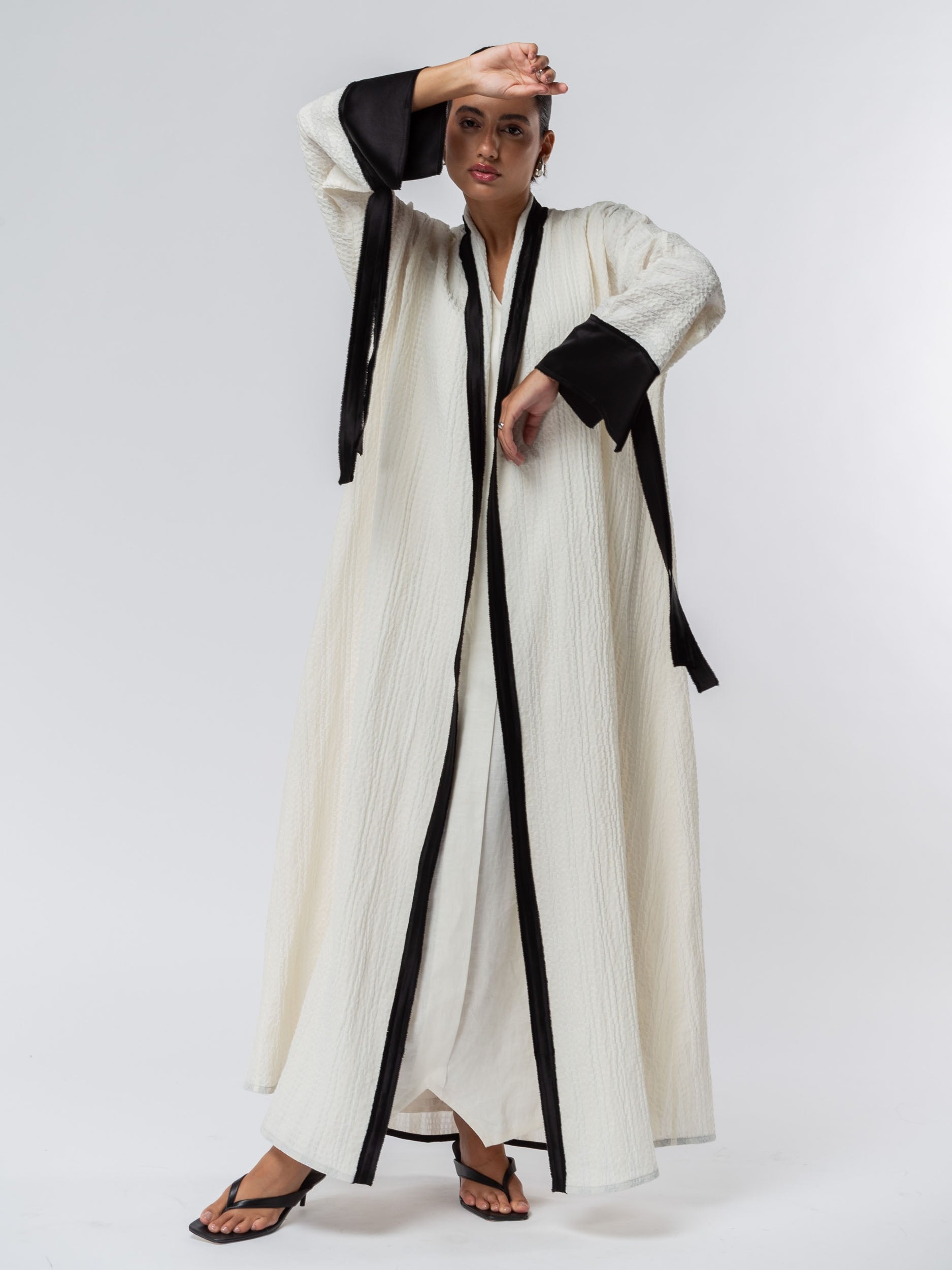 Structured Abaya in Ivory with Black Details  RTW