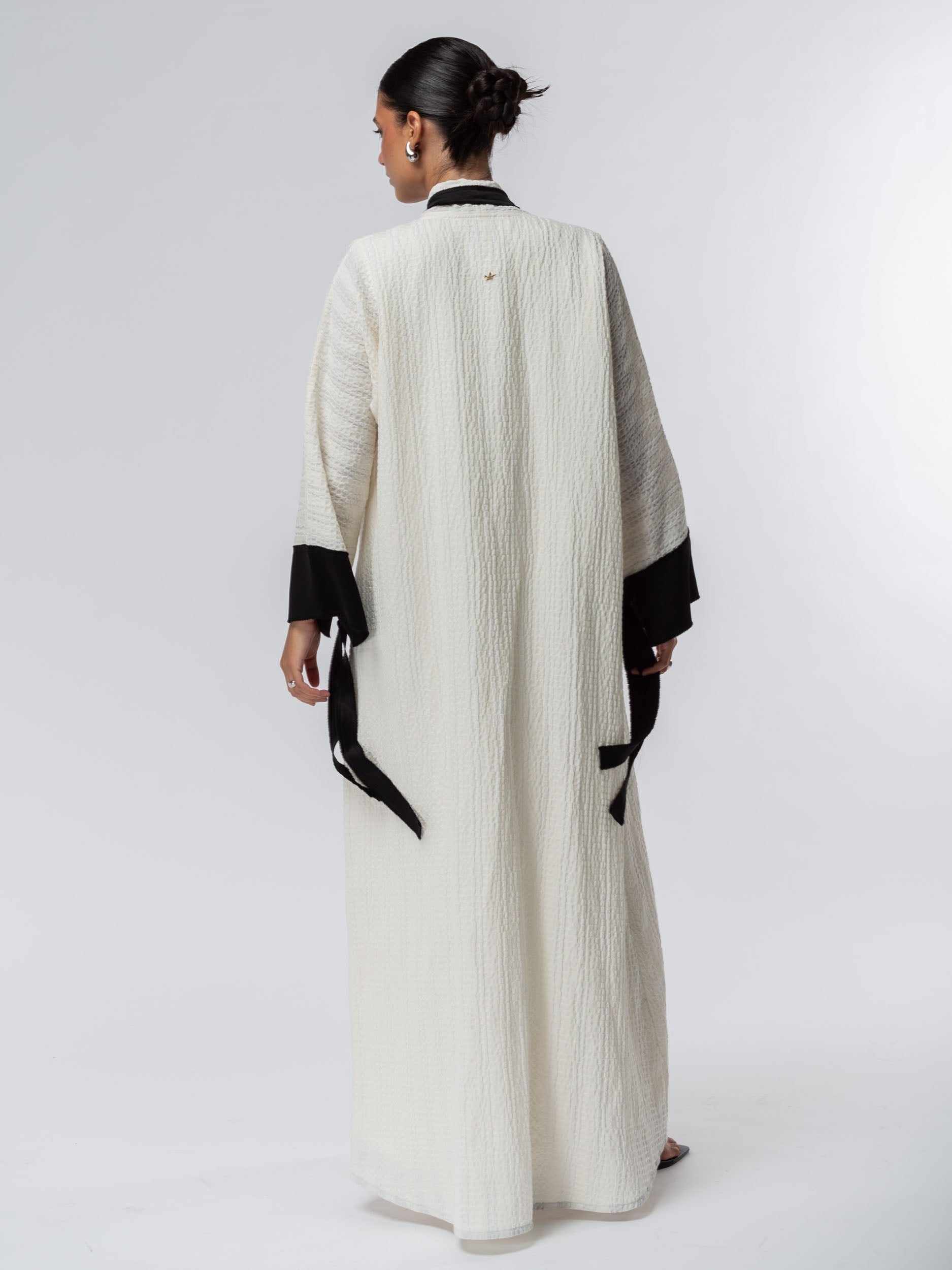 Structured Abaya in Ivory with Black Details  RTW