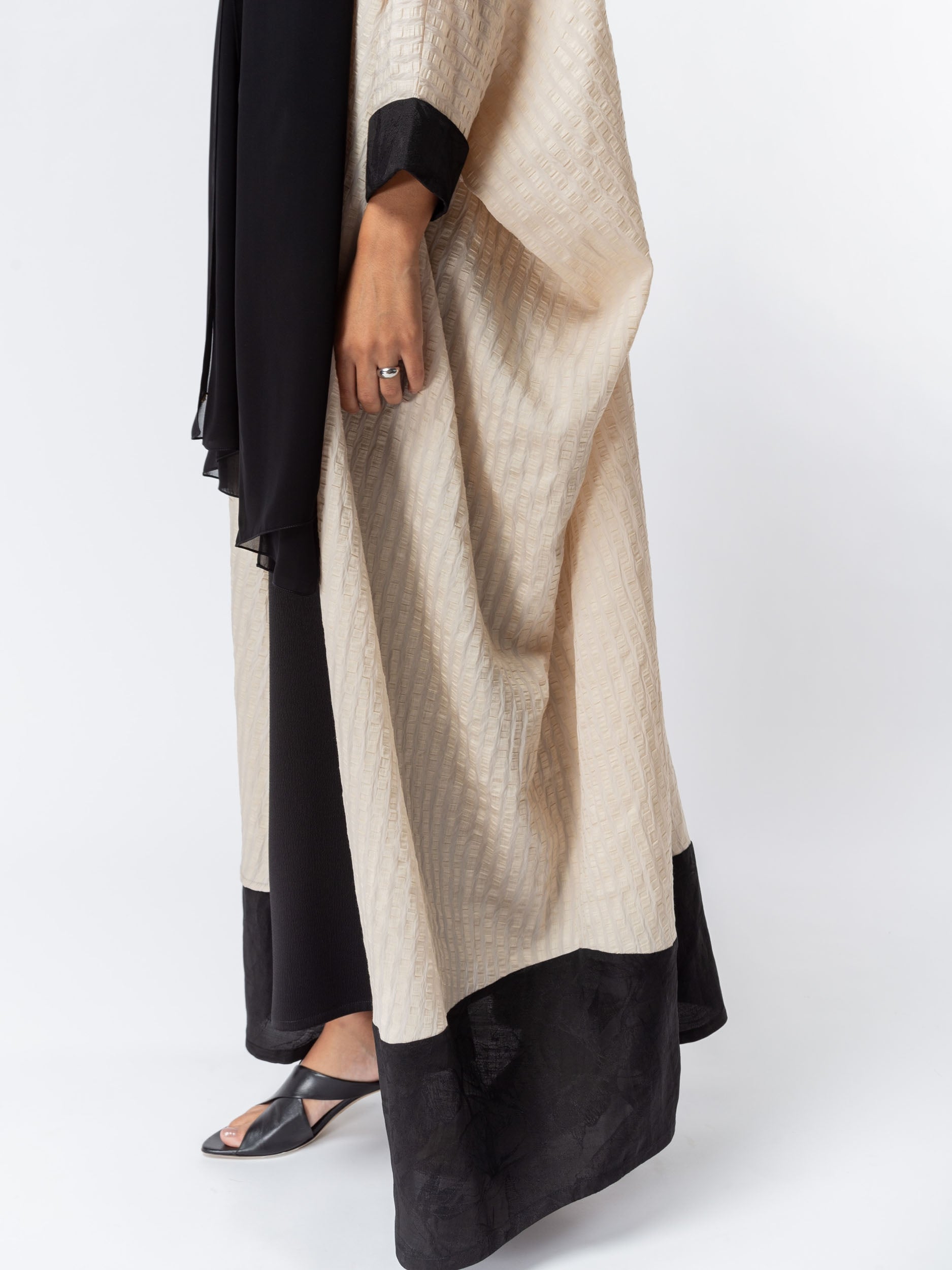 Butterfly Abaya in Beige with Black Satin