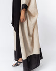 Butterfly Abaya in Beige with Black Satin