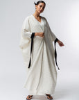 Butterfly Abaya in Ivory with Black Details