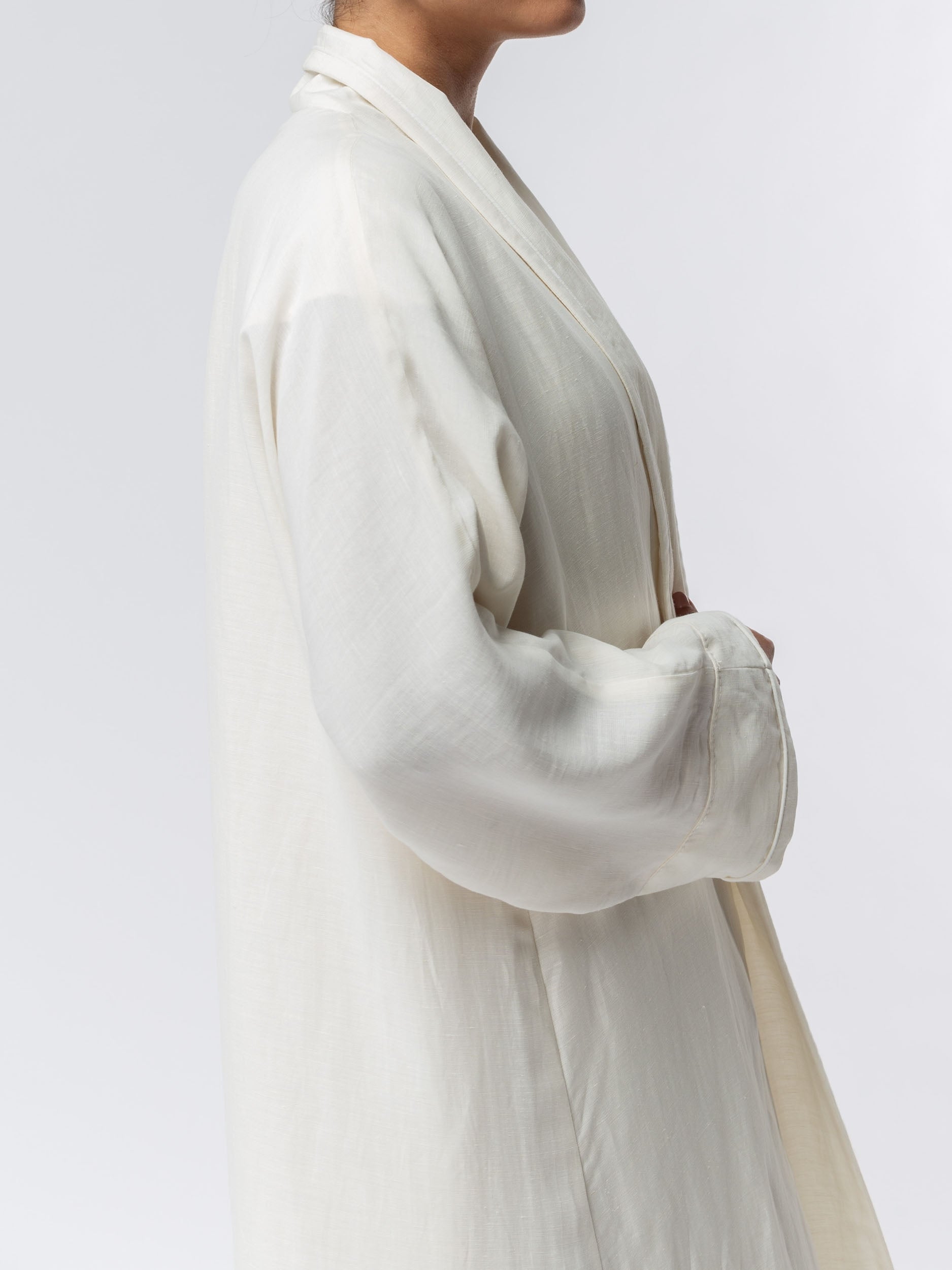 Structured Abaya in Off White Linen