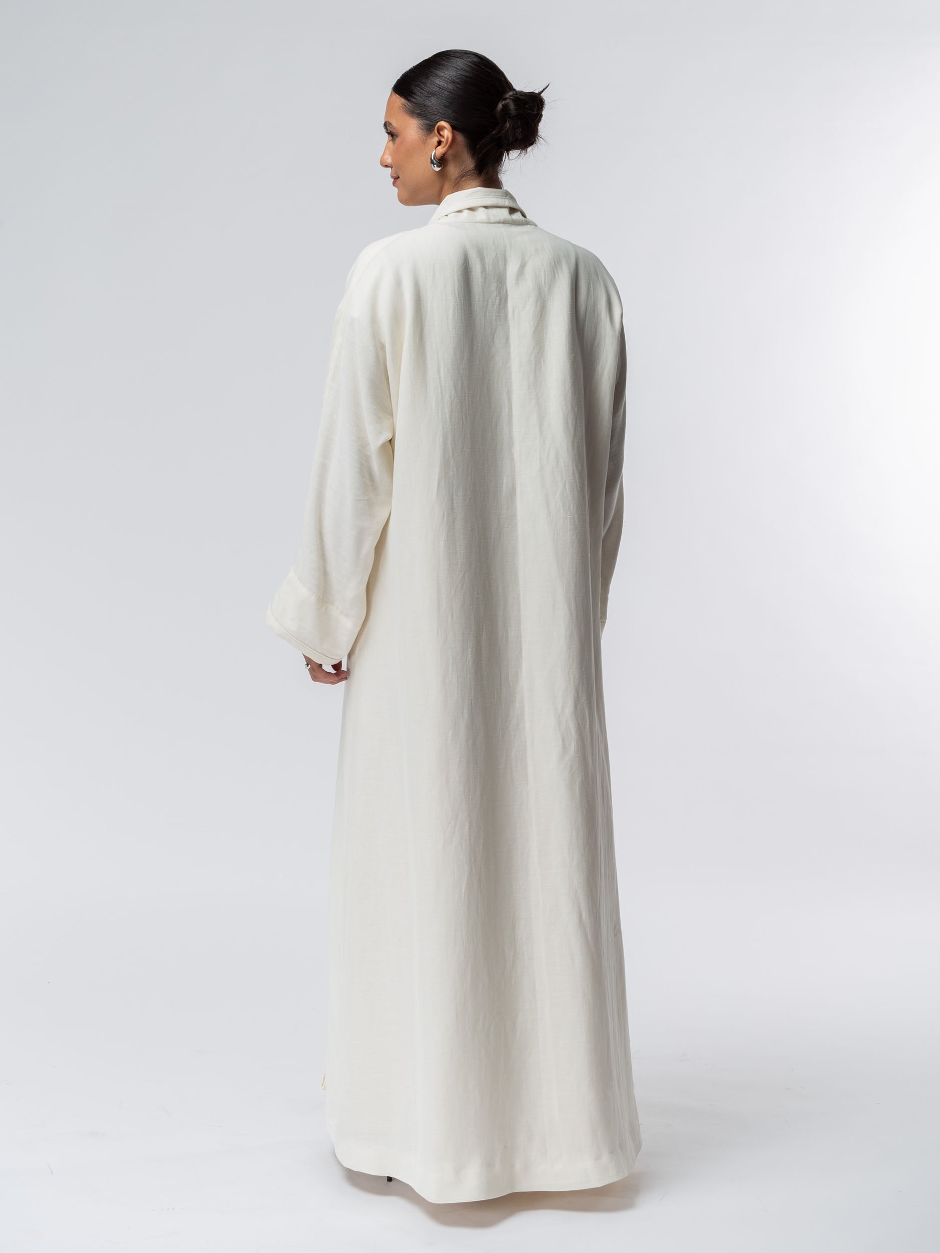 Structured Abaya in Off White Linen