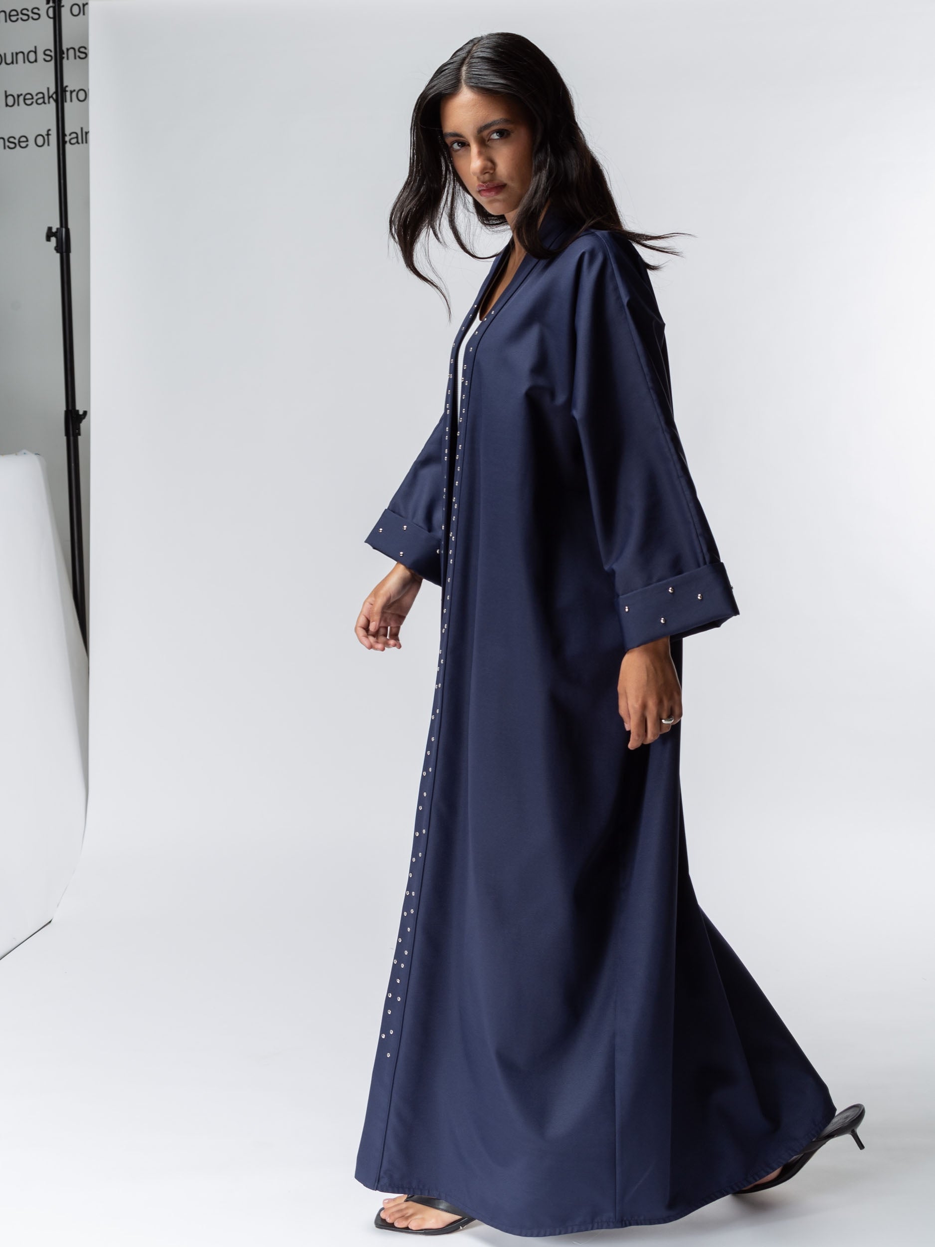 Navy Blue Abaya with Silver Studs