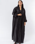 Black Metallic Abaya with Silver Studs