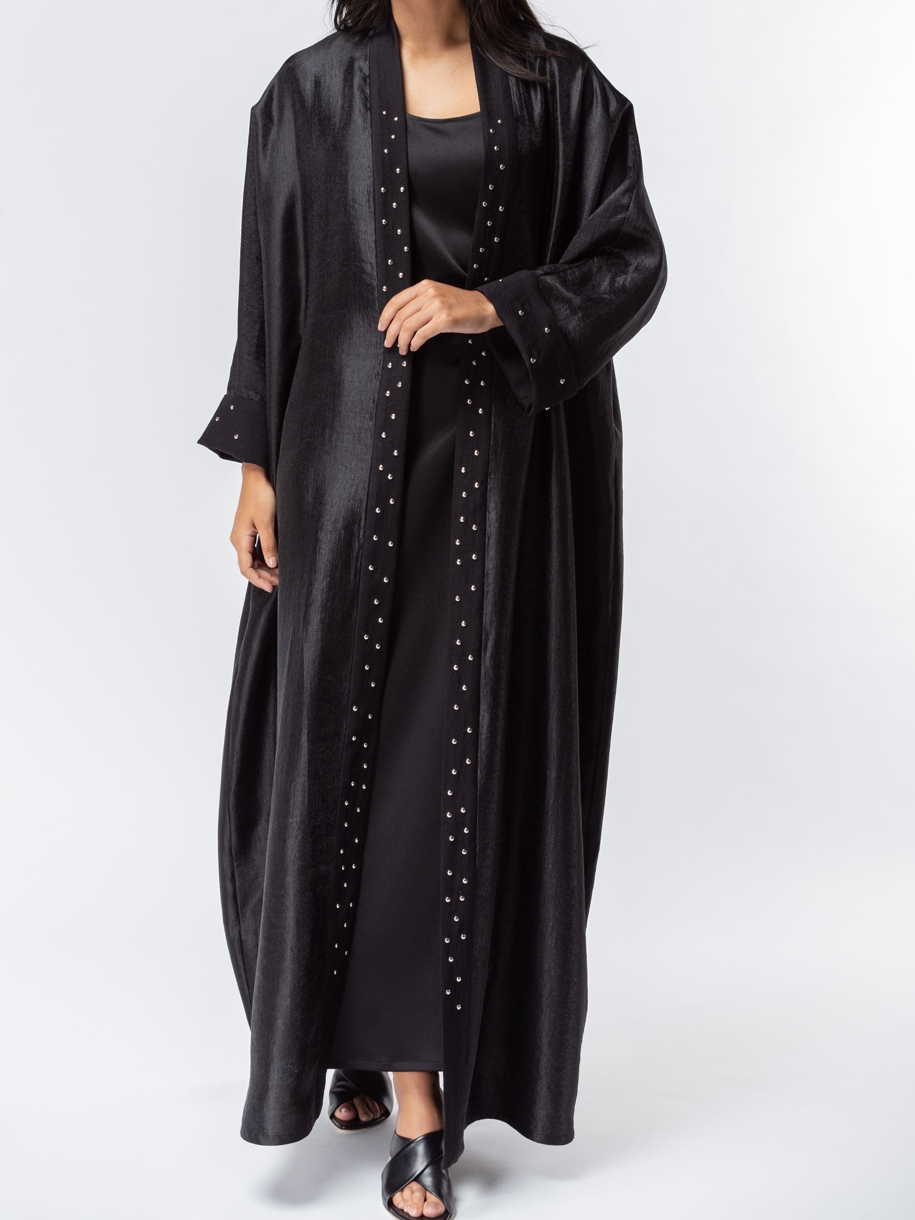 Black Metallic Abaya with Silver Studs