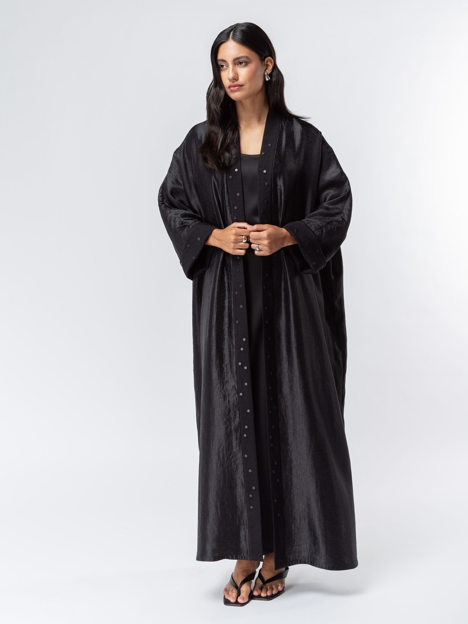 Black on Black Metallic Studs Abaya