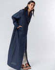 Trench Abaya in Navy Blue Linen