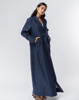 Trench Abaya in Navy Blue Linen