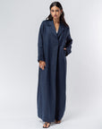 Trench Abaya in Navy Blue Linen