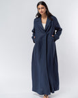 Trench Abaya in Navy Blue Linen