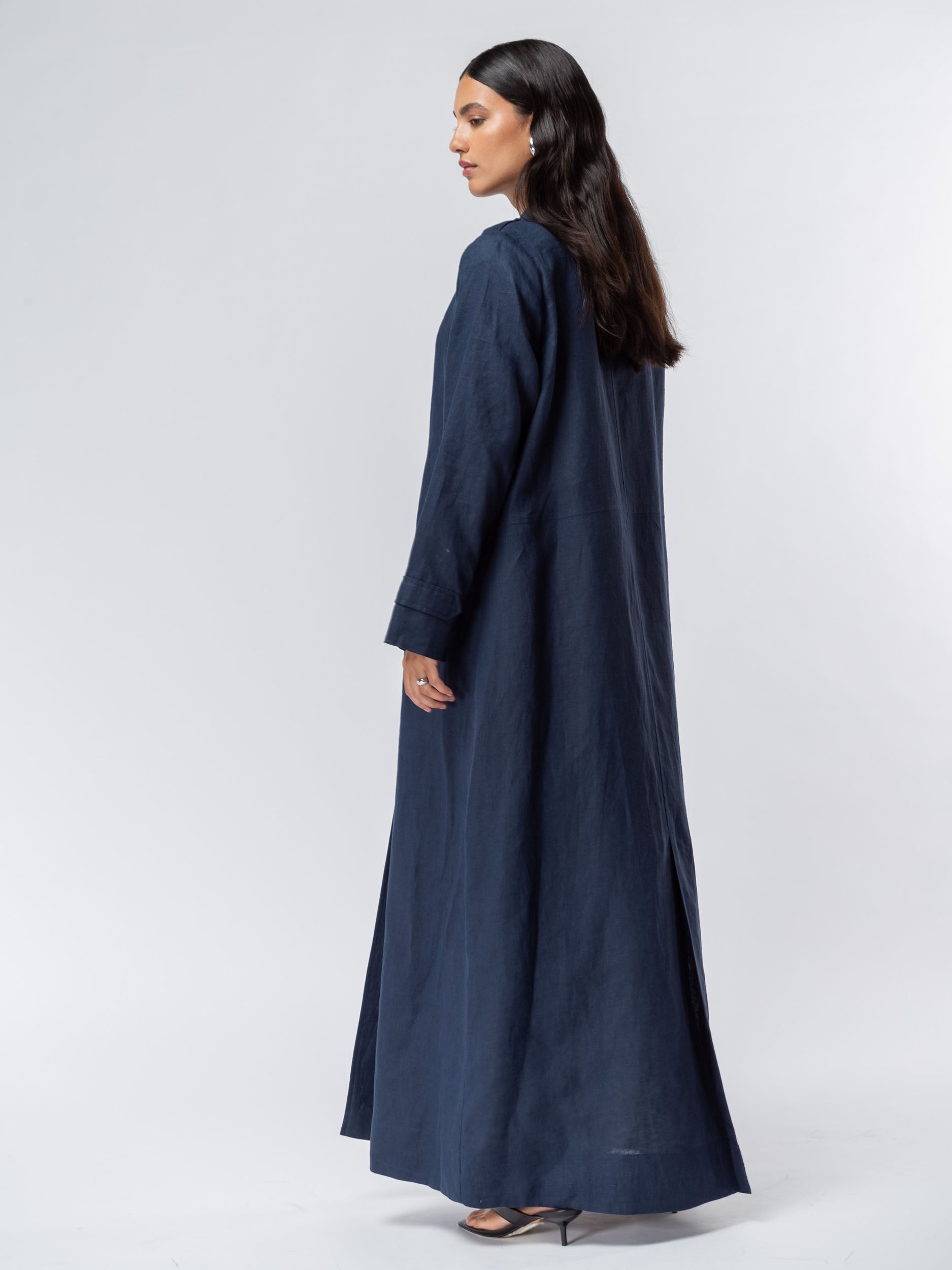 Trench Abaya in Navy Blue Linen