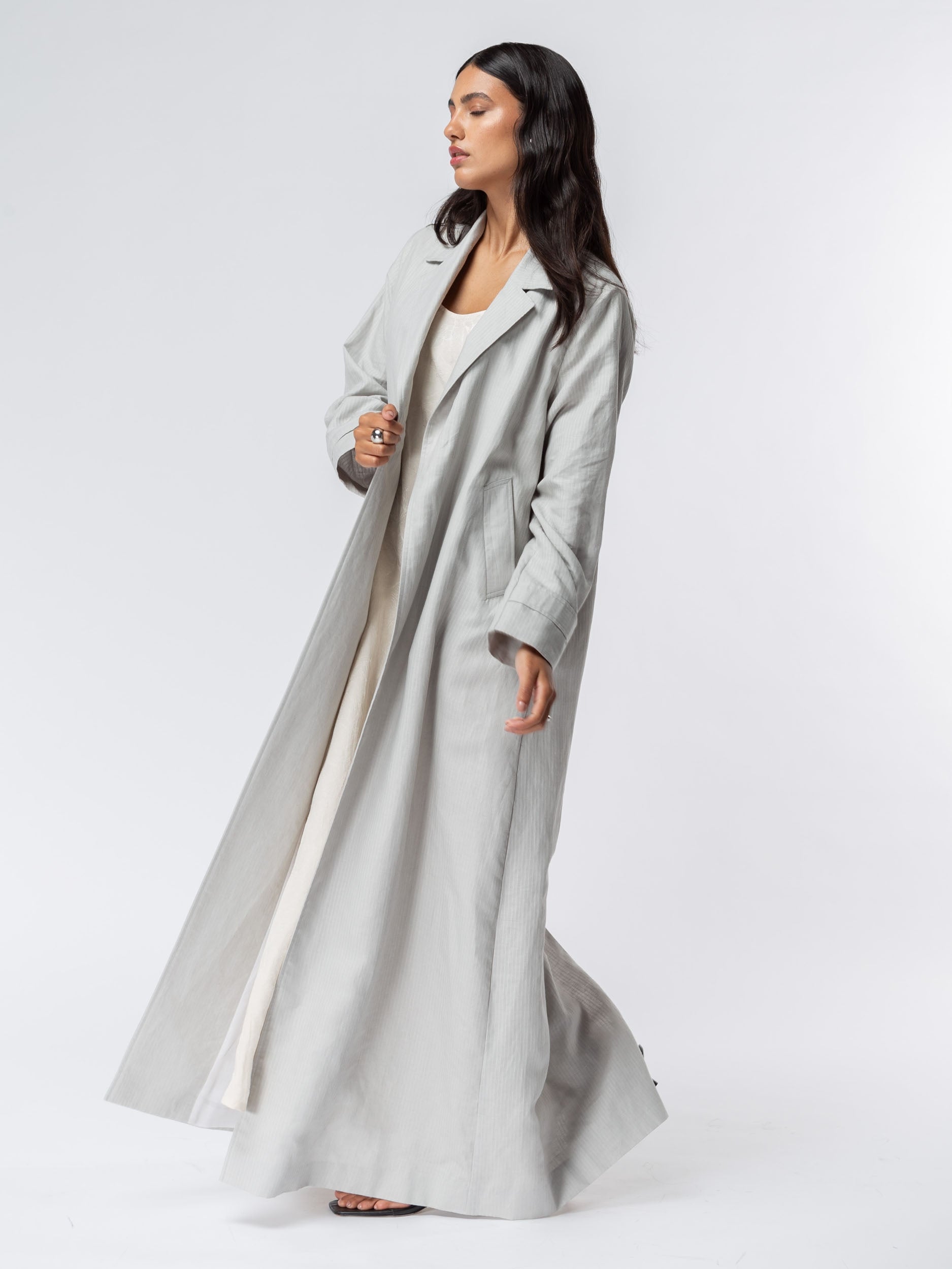 Trench Abaya in Light Grey Linen