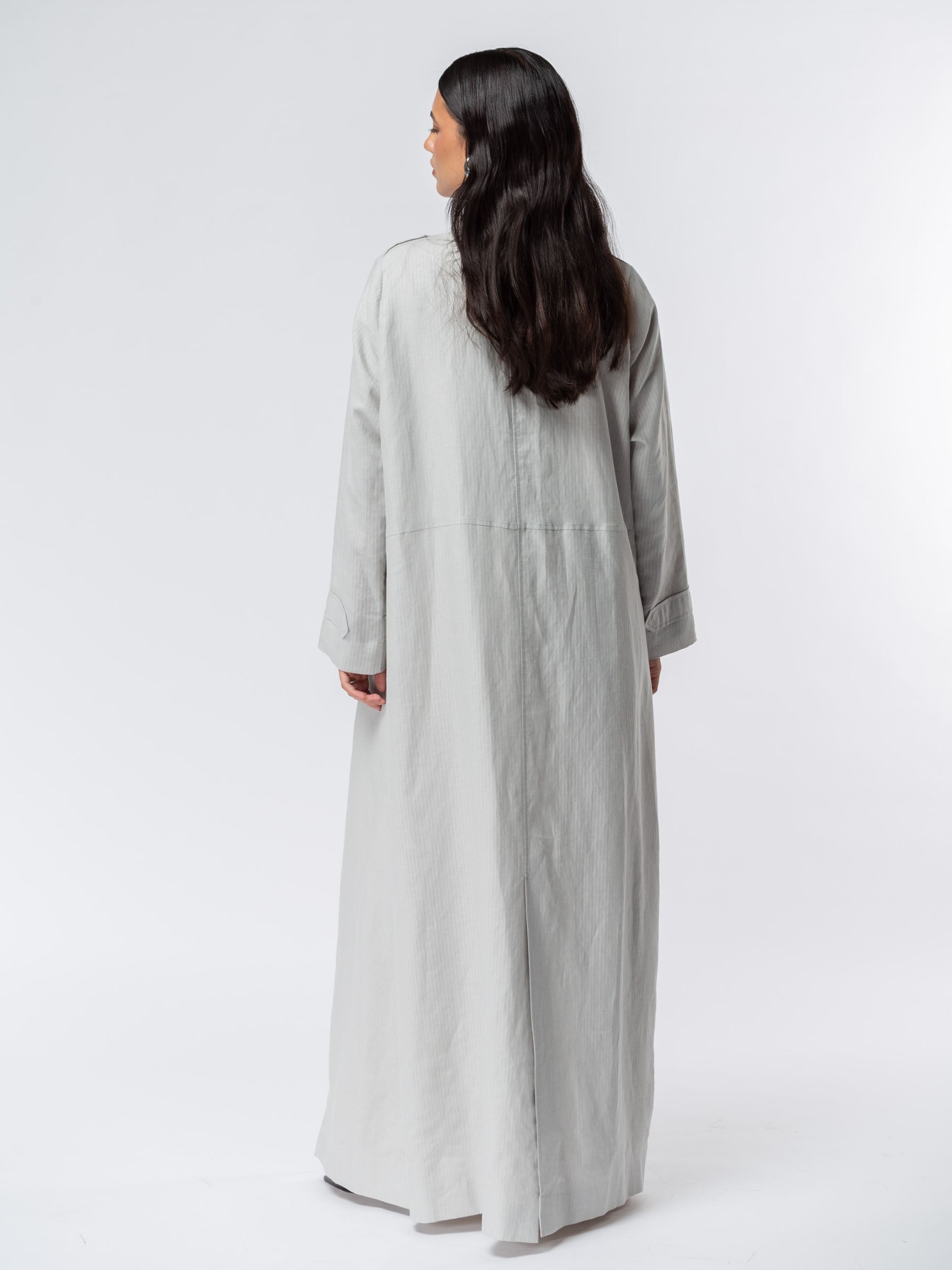 Trench Abaya in Light Grey Linen