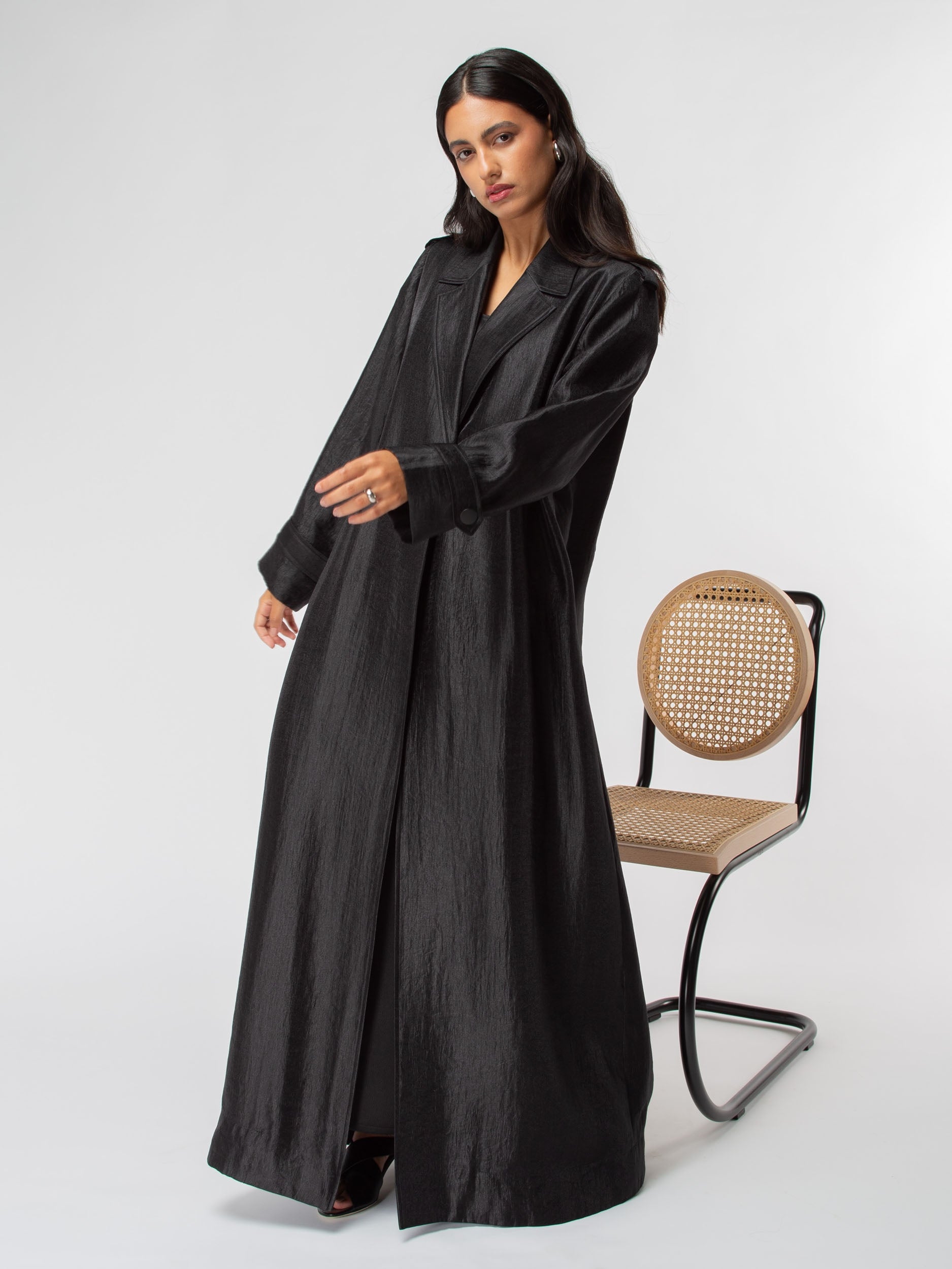 Trench Abaya in Metallic Black RTW