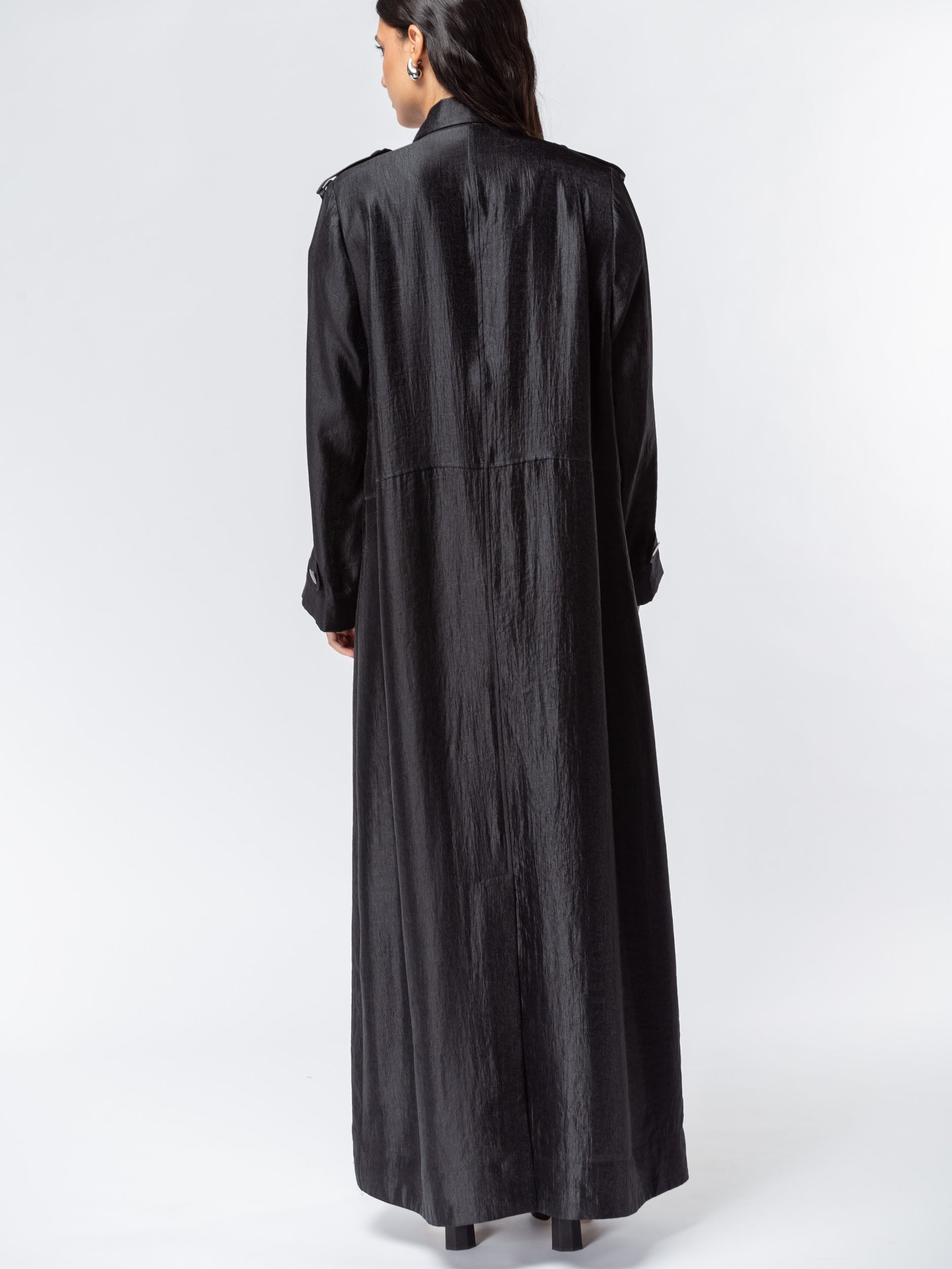 Trench Abaya in Metallic Black