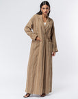 Suit Pocket Abaya in Brown Linen