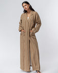 Suit Pocket Abaya in Brown Linen