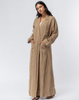 Suit Pocket Abaya in Brown Linen