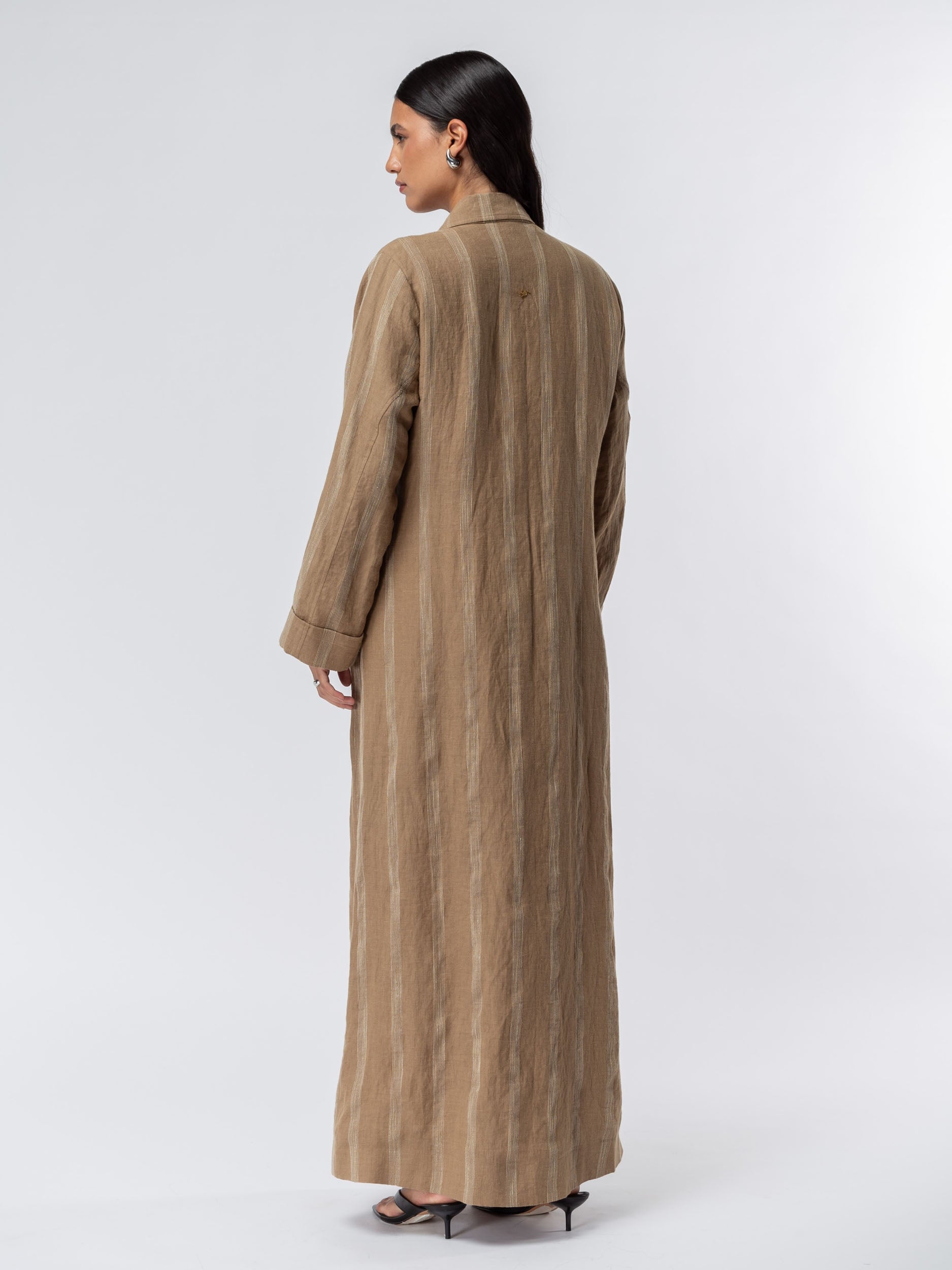 Suit Pocket Abaya in Brown Linen