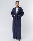 Suit Pocket Abaya in Navy Blue Linen