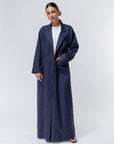 Suit Pocket Abaya in Navy Blue Linen