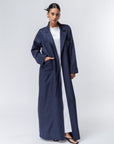 Suit Pocket Abaya in Navy Blue Linen