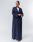 Suit Pocket Abaya in Navy Blue Linen