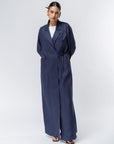 Suit Pocket Abaya in Navy Blue Linen