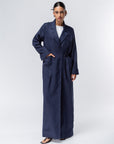 Suit Pocket Abaya in Navy Blue Linen