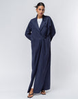 Suit Pocket Abaya in Navy Blue Linen