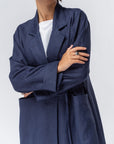 Suit Pocket Abaya in Navy Blue Linen