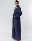 Suit Pocket Abaya in Navy Blue Linen