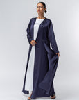 Satin Layer Abaya in Midnight Blue