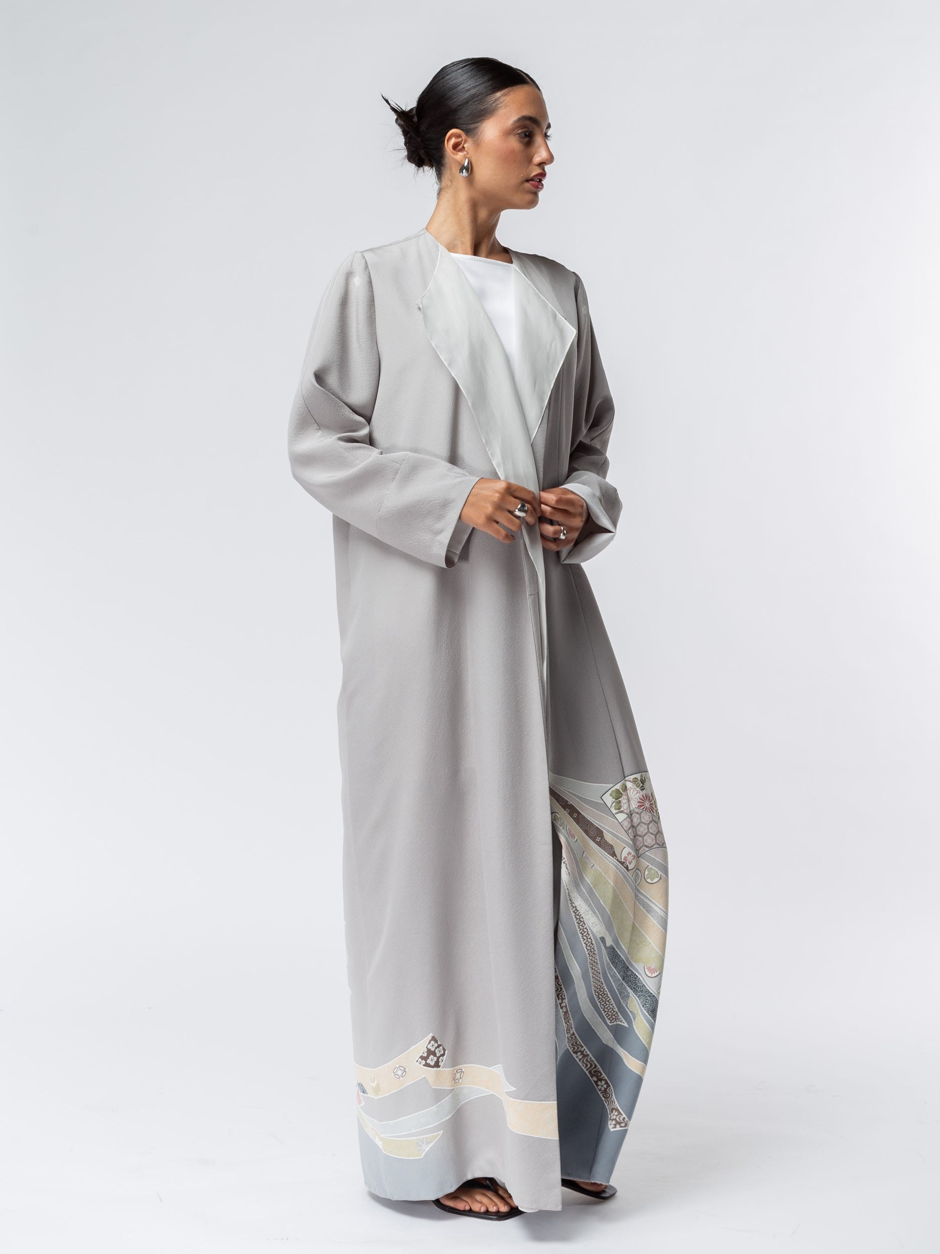 Kimono Ribbons Abaya in Gray