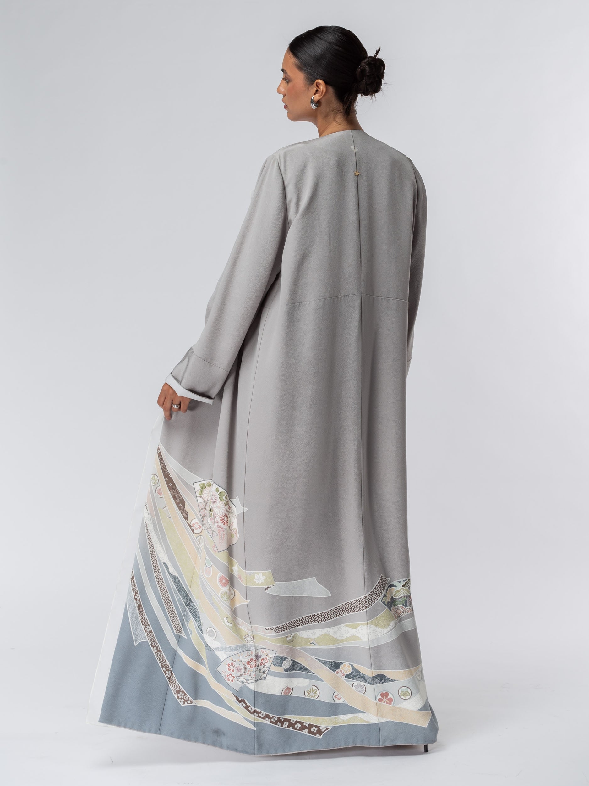 Kimono Ribbons Abaya in Gray