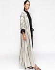 Linen Stripy Abaya in Stone