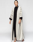 Linen Stripy Abaya in Stone