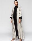 Linen Stripy Abaya in Stone