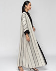 Linen Stripy Abaya in Stone