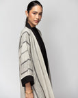 Linen Stripy Abaya in Stone