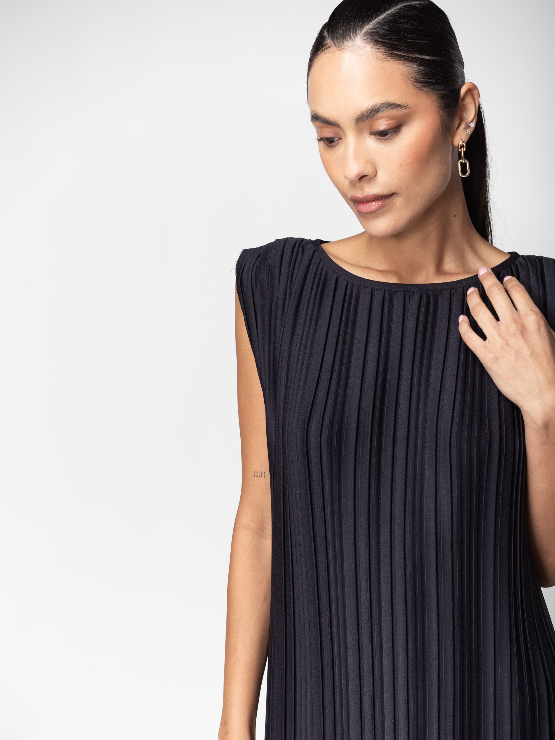 Pleated Dress in Dark Blue