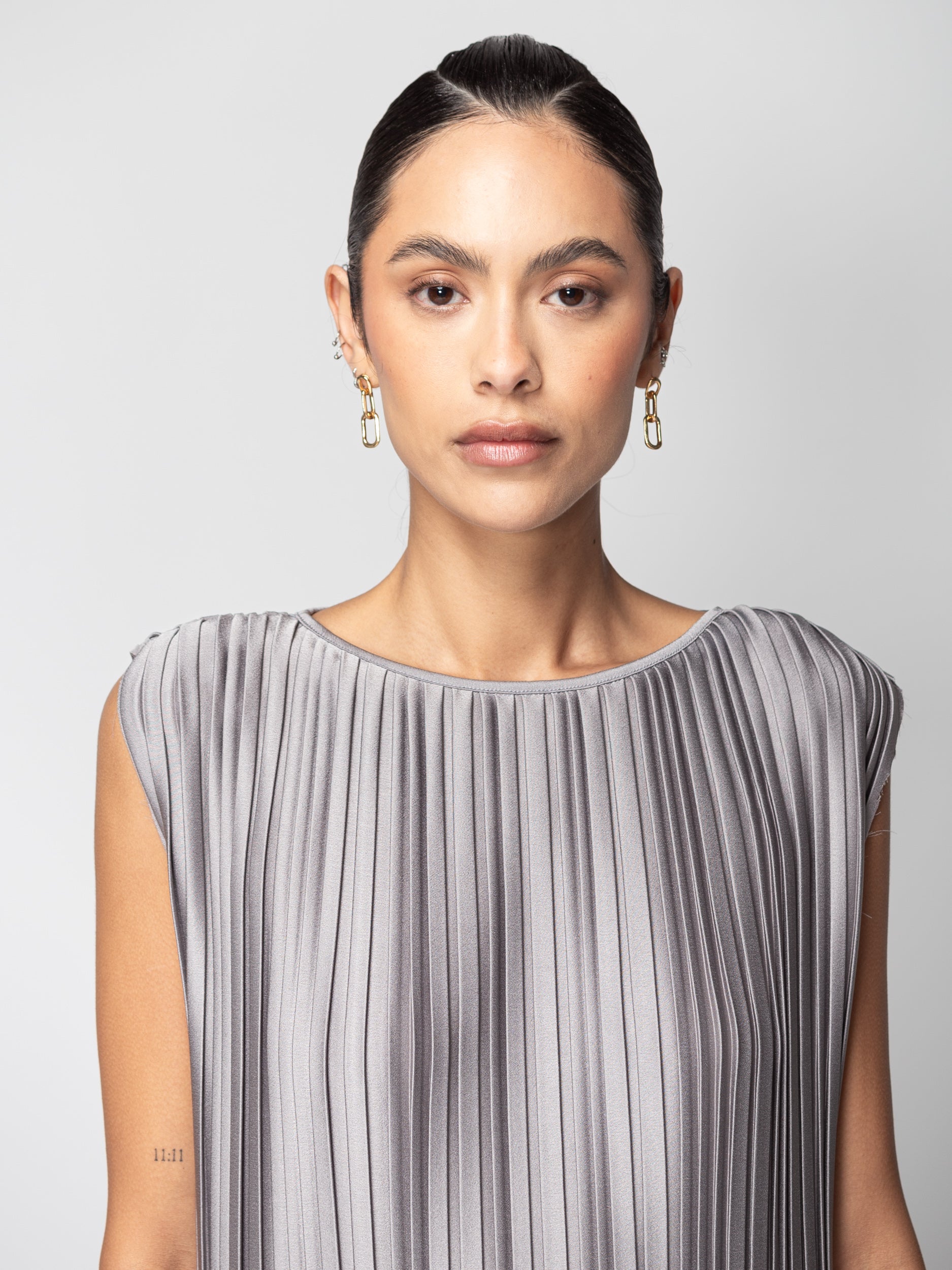 Pleated Dress in Silver Gray