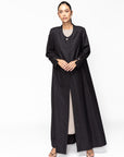 Suit Abaya in Black with Decorative Button