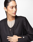 Suit Abaya in Black with Decorative Button