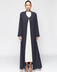 Structured Blue Gray Abaya with Decorative Button