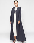 Structured Blue Gray Abaya with Decorative Button