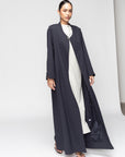 Structured Blue Gray Abaya with Decorative Button